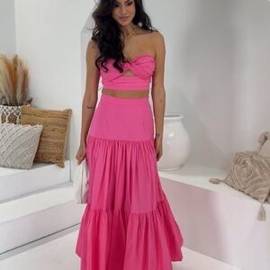 Away Bright Pink Tiered Maxi Skirt